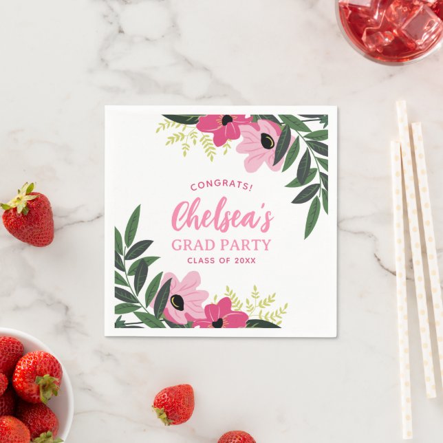 Tropical Floral Personalised Grad Party Napkin (Insitu)