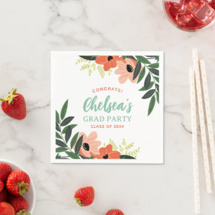 Tropical Floral Personalised Grad Party Napkin