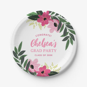 Tropical Floral Personalised Grad Party Paper Plate