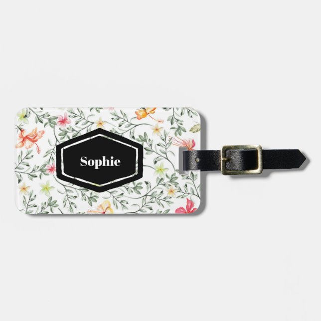 Tropical Floral Personalised Luggage Tag (Front Horizontal)