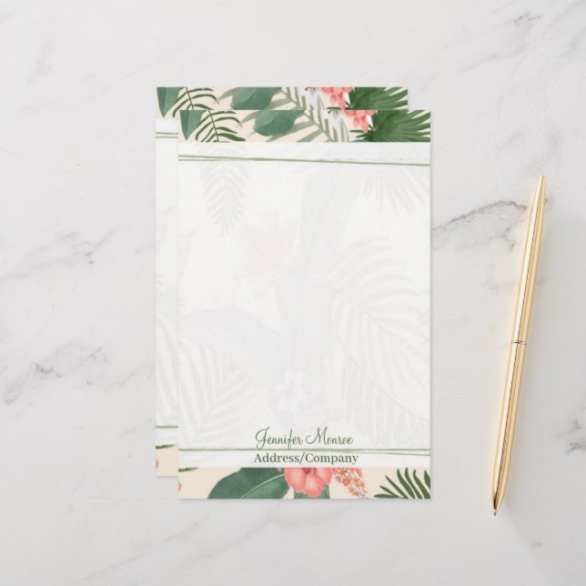 Tropical floral personalised stationery (Front/Back In Situ)