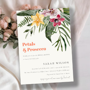 Tropical Floral Petals & Prosecco Bridal Shower Invitation
