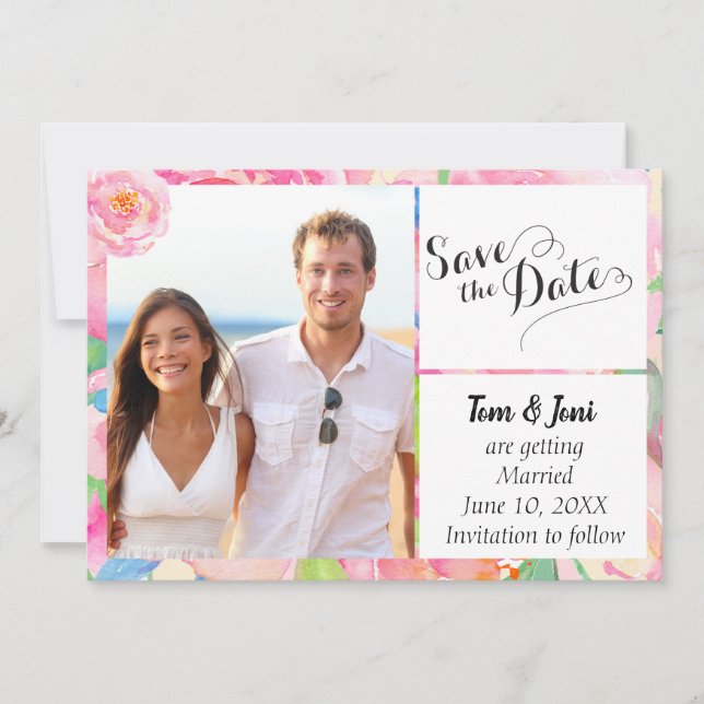 Tropical Floral photo Save the Date (Front)