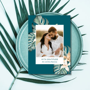 Tropical Floral Photo Wedding Thank You Card