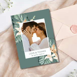 Tropical Floral Photo Wedding Thank You Card