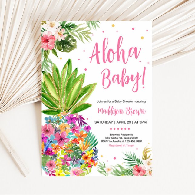 Tropical Floral Pineapple Baby Shower  Invitation (Aloha Pineapple Baby Shower Invitation)