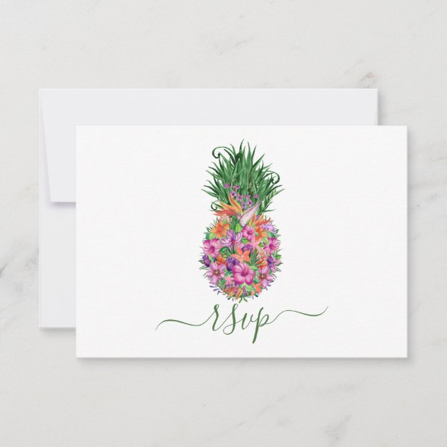 Tropical Floral Pineapple Wedding Menu Choice (Front)