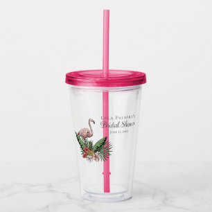 Tropical Floral Pink Flamingo Bridal Shower Acrylic Tumbler