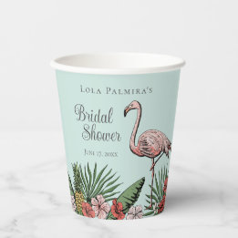Tropical Floral Pink Flamingo Bridal Shower Paper Cups