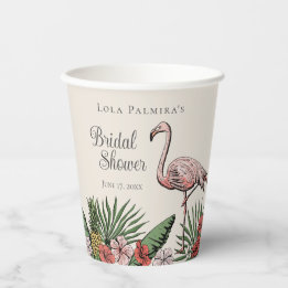 Tropical Floral Pink Flamingo Bridal Shower Paper Cups