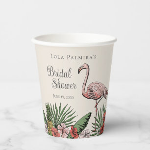 Tropical Floral Pink Flamingo Bridal Shower Paper Cups