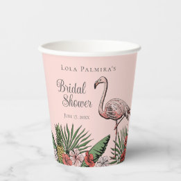 Tropical Floral Pink Flamingo Bridal Shower Paper Cups