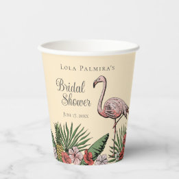 Tropical Floral Pink Flamingo Bridal Shower Paper Cups