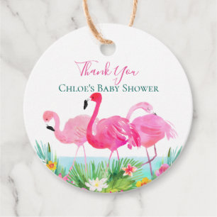 Tropical Floral Pink Flamingos Favour Tags