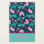 Tropical Floral Pink Teal Personalised Name Planner<br><div class="desc">This design features a pink and teal tropical floral pattern with a turquoise base with the option to personalise with your own name by editing the text in the text box or delete the text for no name. #tropical #beach #girly #feminine #personalised #fashion #style #planners #organise #office #work #school #home...</div>