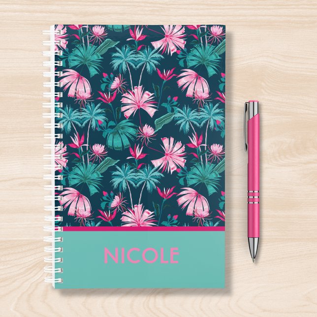 Tropical Floral Pink Teal Personalised Name Planner (Creator Uploaded)