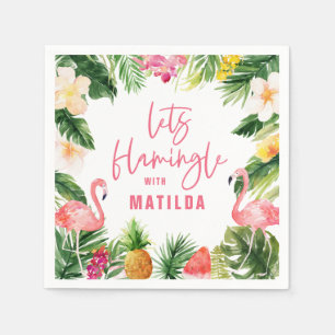 tropical floral pink yellow flamingo stylish napkin