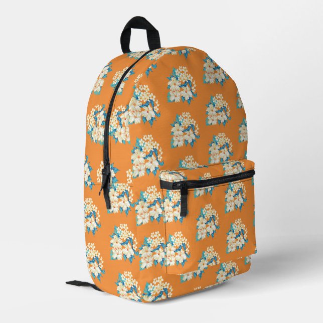 Tropical Floral Print Printed Backpack (Back Corner Left)