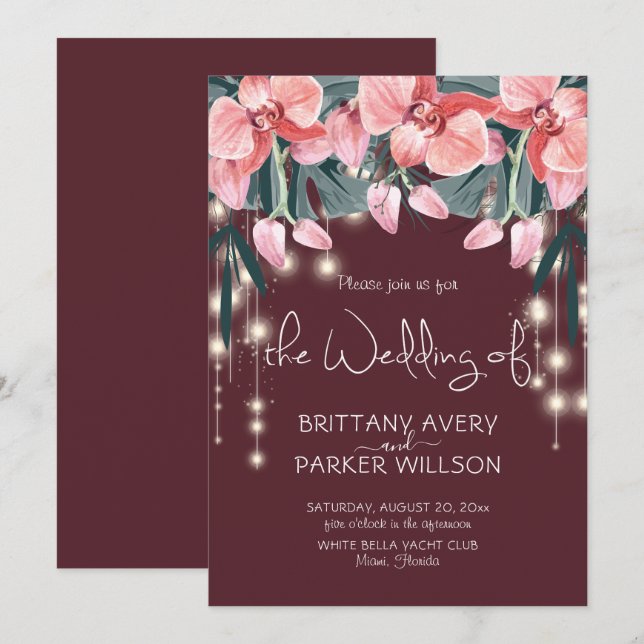 Tropical Floral Red Wedding Invitation (Front/Back)
