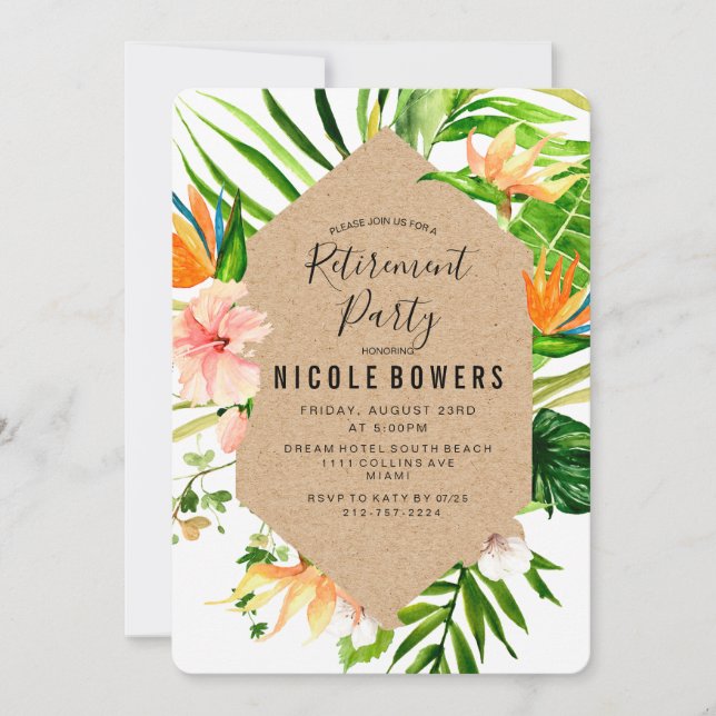 Tropical Floral Retirement Party Invitation (Front)