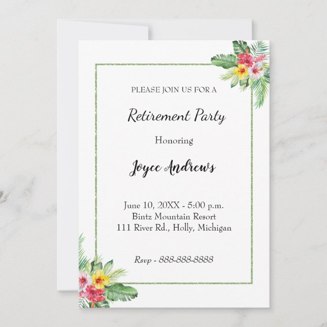 Tropical Floral Retirement Party Invitation (Front)
