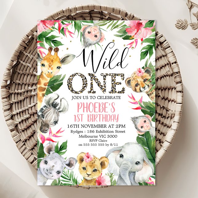 Tropical Floral Safari Animals Wild One Birthday Invitation (Wild One Invitation, Wild ONE Safari Birthday Invitation Template, Wild One Birthday Invitation 


)