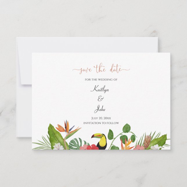 Tropical Floral Save the Date Card (Front)