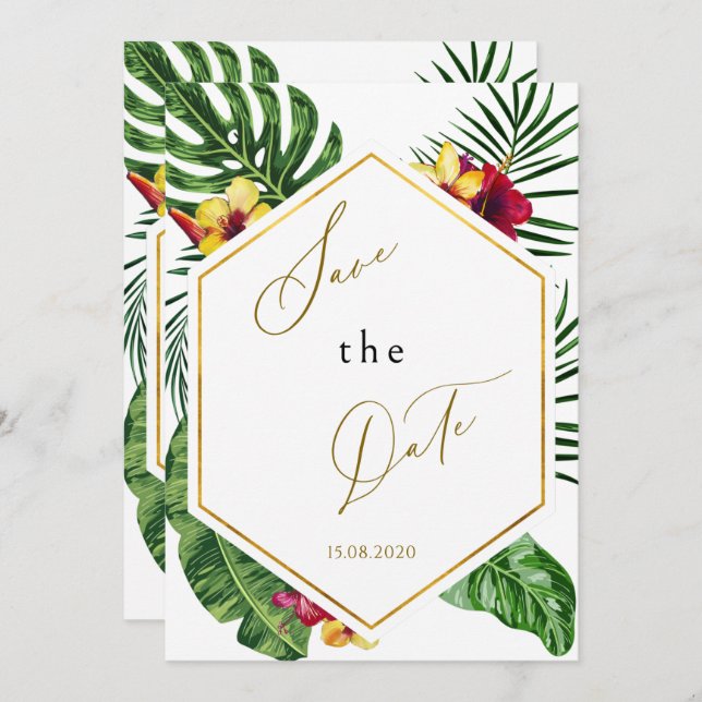 Tropical Floral Save The Date Card (Front/Back)