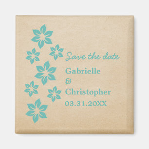Tropical Floral Save the Date Magnet, Aqua Magnet