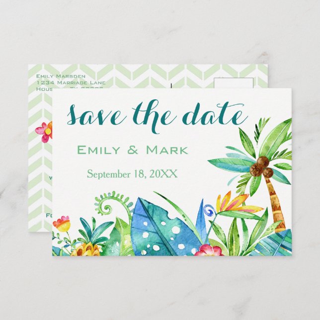 Tropical Floral Save The Date Postcard (Front/Back)