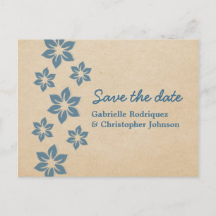 Tropical Floral Save the Date Postcard, Blue Announcement Postcard