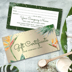 Tropical Floral Script Gold Foil Gift Certificate