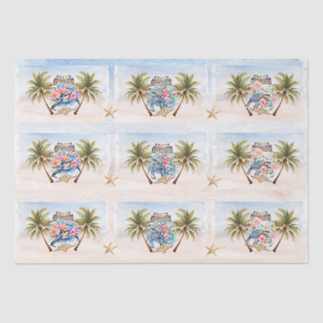 Tropical Floral Sea Turtles in a Jar Decoupage  Tissue Paper (Front)