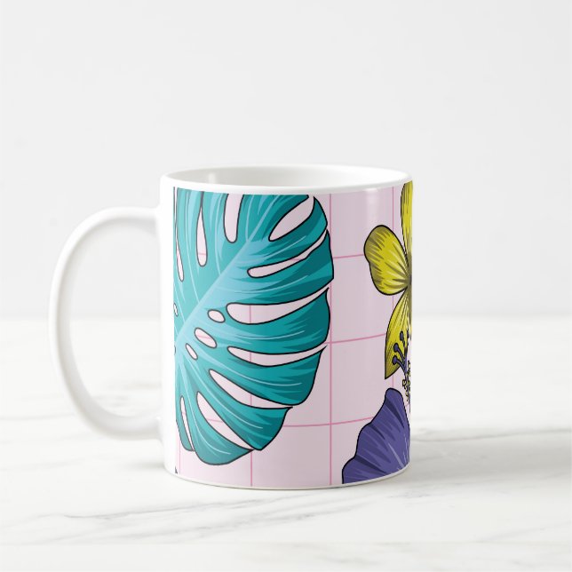 Tropical floral: seamless leaves pattern coffee mug (Left)