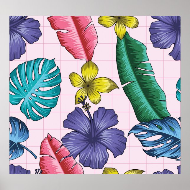 Tropical floral: seamless leaves pattern poster (Front)