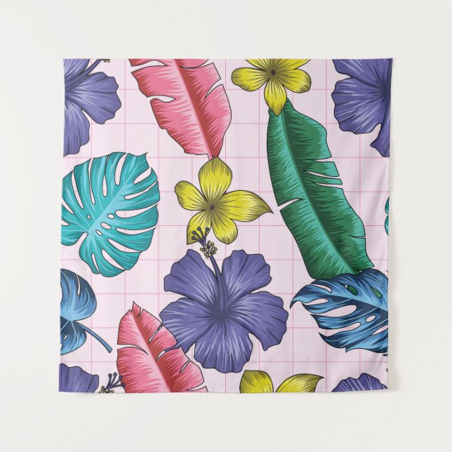 Tropical floral: seamless leaves pattern tapestry (Front)