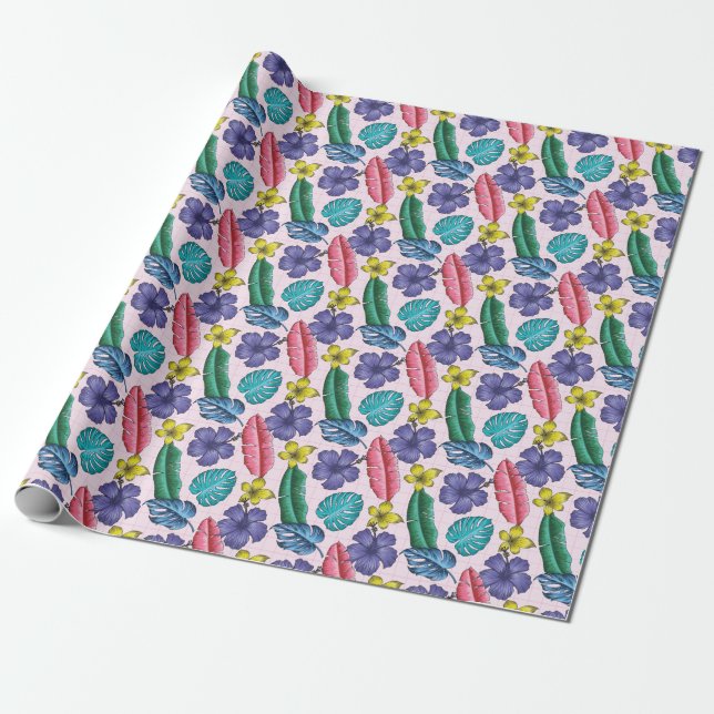 Tropical floral: seamless leaves pattern wrapping paper (Unrolled)