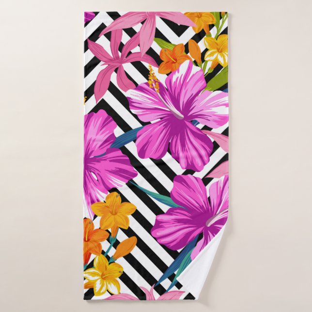 Tropical floral seamless pattern. Hibiscus and pal Bath Towel (Bath Towel)