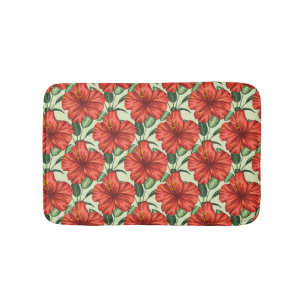 Tropical floral seamless pattern red flowers bath mat
