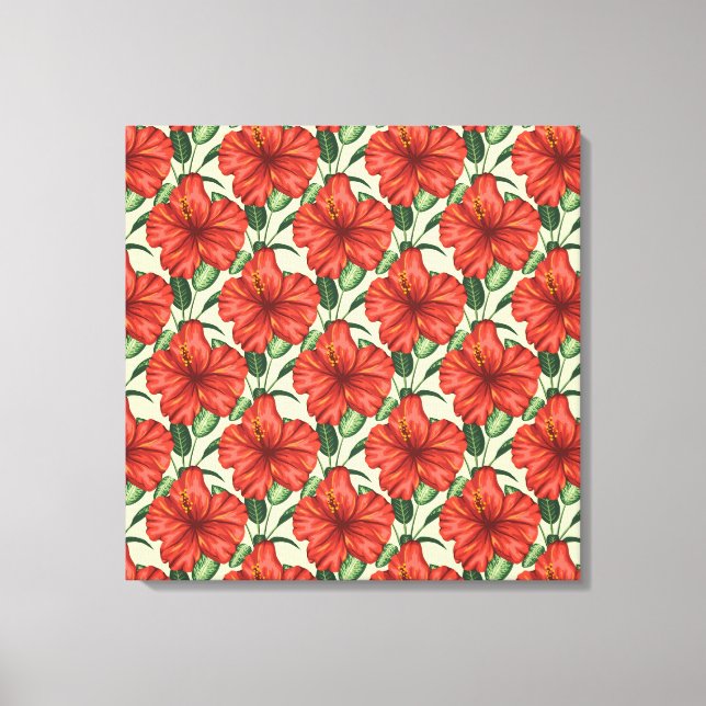 Tropical floral seamless pattern red flowers canvas print (Front)