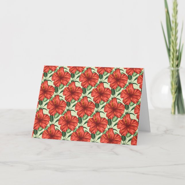 Tropical floral seamless pattern red flowers card (Front)