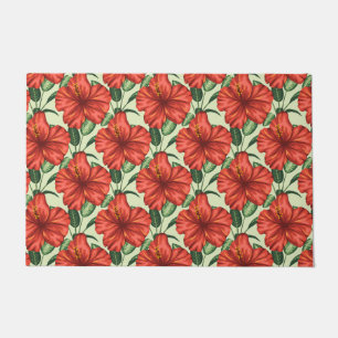 Tropical floral seamless pattern red flowers doormat