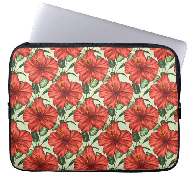 Tropical floral seamless pattern red flowers laptop sleeve (Front)