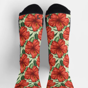 Tropical floral seamless pattern red flowers wrapp socks