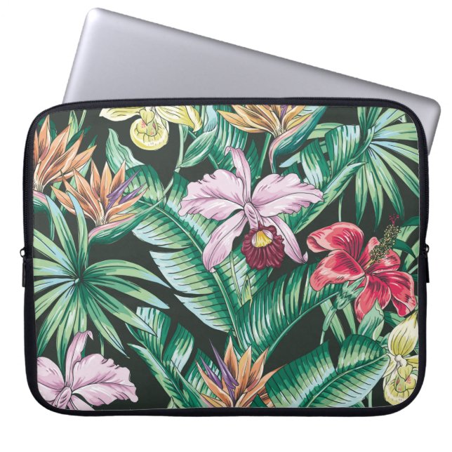 Tropical floral seamless pattern with exotic flowe laptop sleeve (Front)