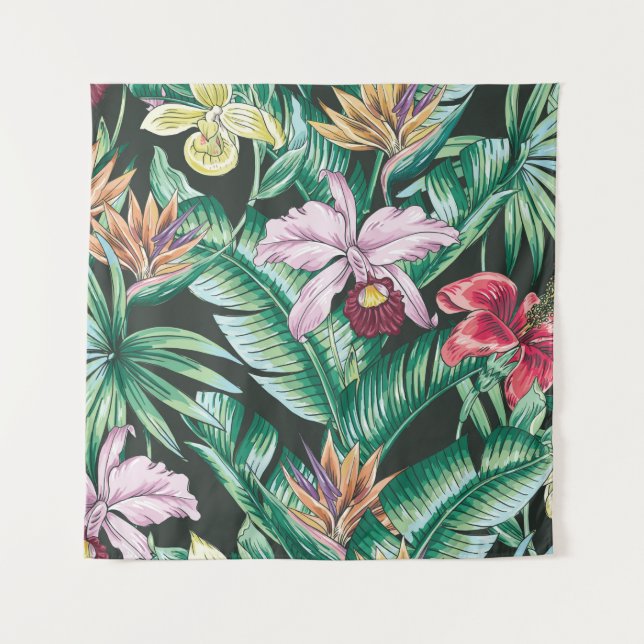 Tropical floral seamless pattern with exotic flowe tapestry (Front)