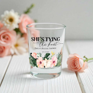 Tropical Floral She's tying the knot Bridal Shower Shot Glass
