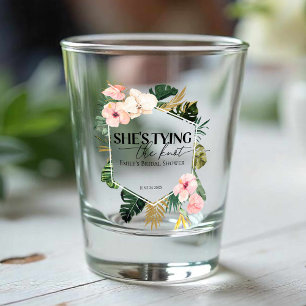 Tropical Floral She's tying the knot Bridal Shower Shot Glass