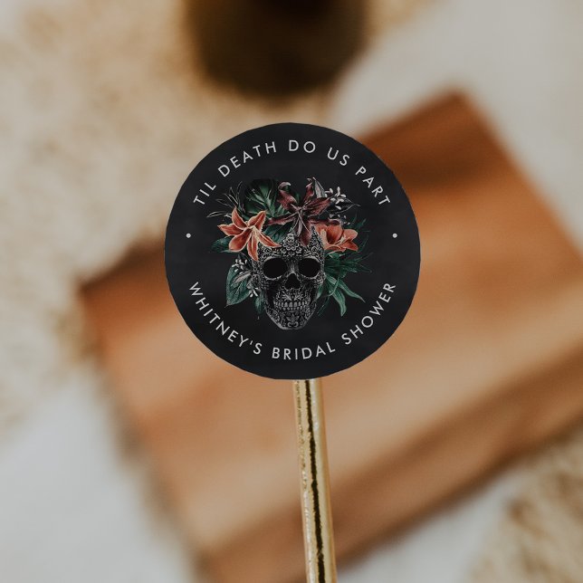 Tropical Floral Skull Halloween Bridal Shower Classic Round Sticker (Creator Uploaded)
