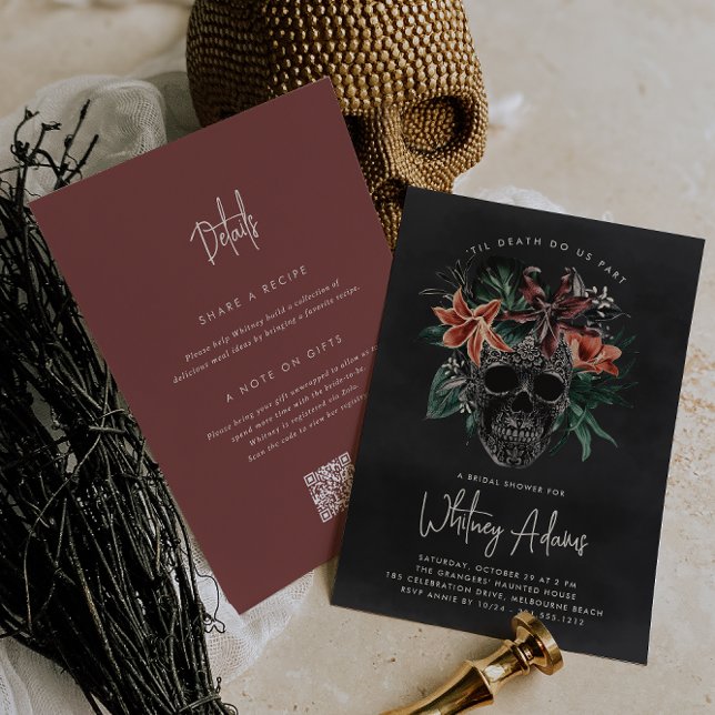 Tropical Floral Skull Halloween Bridal Shower Invitation (Creator Uploaded)